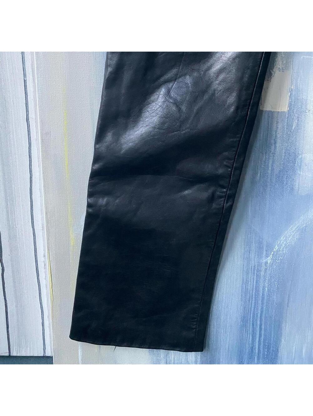 Vintage MIKAI Black Leather Pants High Waist Straight Leg 6 - Picture 7 of 9